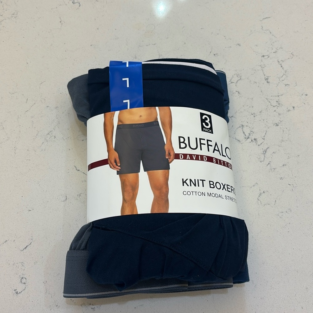 🌟NEW🌟 Buffalo David Bitton Men's 3 PACK Knit Boxers, Modal Stretch LARGE Blue
